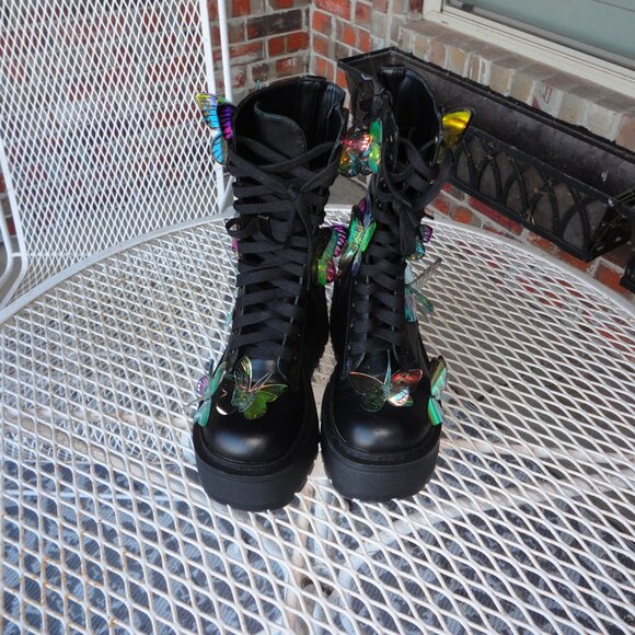 DOLLS KILL Club Exx Endless Dreaming Butterfly Combat Boots Size 6 - Picture 5 of 8
